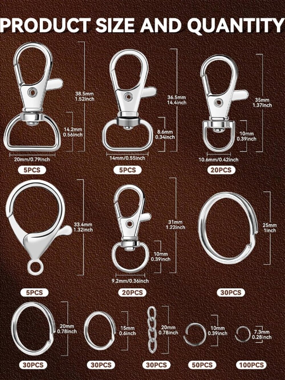 325PCS Keychain Making Kit - Silver Keychain Clips with Key Rings - Picture 2 of 6